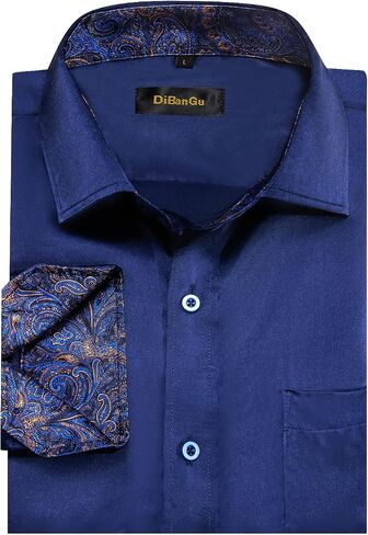 DiBanGu Mens Satin Dress Shirts Casual Long Sleeve Button Down Shirt Regular Fit Wrinkle Free Shiny Shirts for Men Party Prom in Saudi Arabia