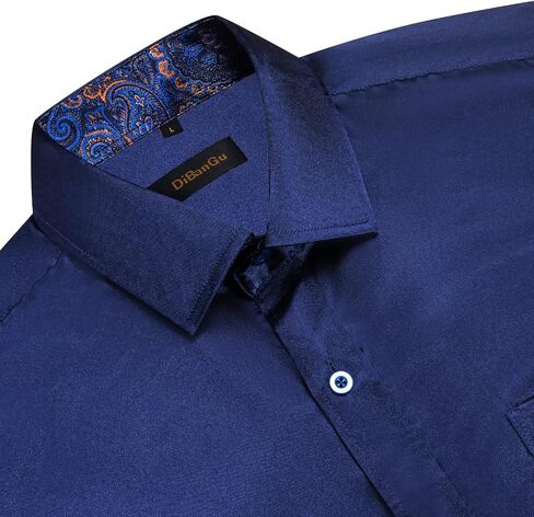 DiBanGu Mens Satin Dress Shirts Casual Long Sleeve Button Down Shirt Regular Fit Wrinkle Free Shiny Shirts for Men Party Prom in Saudi Arabia