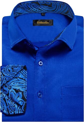 DiBanGu Mens Satin Dress Shirts Casual Long Sleeve Button Down Shirt Regular Fit Wrinkle Free Shiny Shirts for Men Party Prom in Saudi Arabia