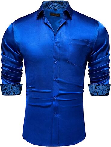 DiBanGu Mens Satin Dress Shirts Casual Long Sleeve Button Down Shirt Regular Fit Wrinkle Free Shiny Shirts for Men Party Prom in Saudi Arabia
