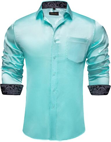 DiBanGu Mens Satin Dress Shirts Casual Long Sleeve Button Down Shirt Regular Fit Wrinkle Free Shiny Shirts for Men Party Prom in Saudi Arabia