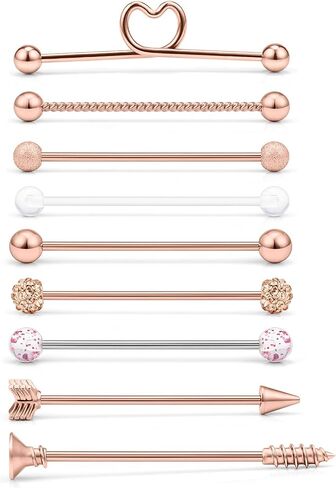 SCERRING 9PCS 14G الفولاذ المقاوم للصدأ الصناعية الحديد الغضروف اللولب محارة القرط هيئة ثقب المجوهرات 1 1/2 بوصة (38 مم) كرات المسمار السهم القلب للنساء الرجال in Kuwait