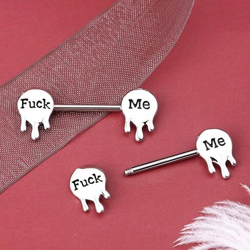 OUFER Letter Nipple Rings 2PCS 316L Surgical Steel 14G Nipplerings Barbells Body Piercing Jewelry in Kuwait