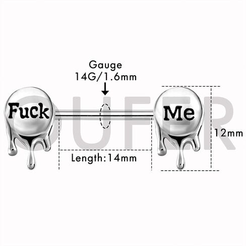 OUFER Letter Nipple Rings 2PCS 316L Surgical Steel 14G Nipplerings Barbells Body Piercing Jewelry in Kuwait