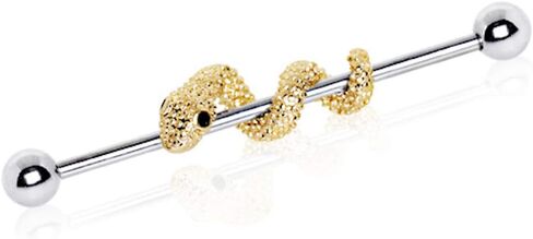 Covet Jewelry 316L Stainless Steel Golden Tree Snake Industrial Barbell in Saudi Arabia