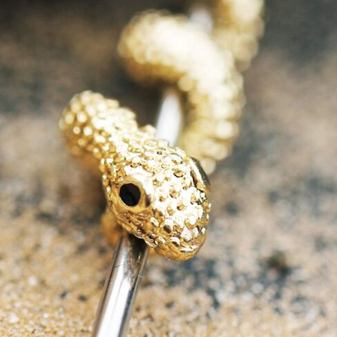 Covet Jewelry 316L Stainless Steel Golden Tree Snake Industrial Barbell in Saudi Arabia