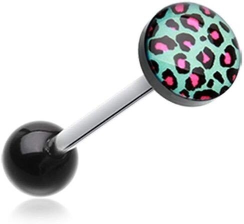 Covet Jewelry Retro Leopard Acrylic Barbell Tongue Ring in Saudi Arabia