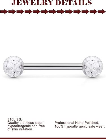 Prjndjw 14Pcs 14G Surgical Steel Tongue Rings Teaser Double Barbell with Slave Ring Body Piercing Jewelry for Women Men, Skull/Flower/Silicone Soft Spike Ball/Glitter Ball Closure in Kuwait