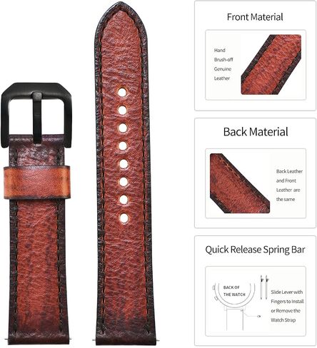 EACHE Quick Release Genuine Leather Watch Band 18mm 20mm 22mm 24mm Handmade Retro Leather Watch Straps For Men Women in Saudi Arabia