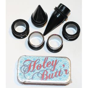 Zaya Body Jewelry 3 Pairs of Black Tapers Steel Tunnels Silicone Plugs and Holey Butt'r Ear Stretching Kit gauges 6g 4g 2g 0g 00g 7/16 1/2 9/16 5/8 3/4 7/8 1 inch in Kuwait