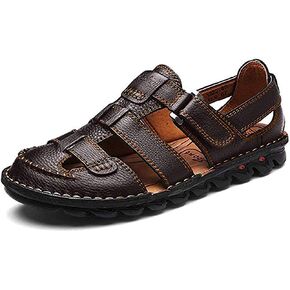 ZHNSHM Mens Summer Casual Closed Toe Leather Sandals Outdoor Fisherman Adjustable Beach Shoes in Saudi Arabia