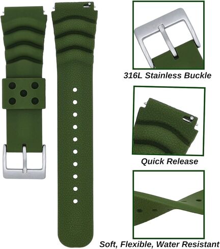 MOD 18mm 20mm 22mm Watch Band - Quick Release - Soft Silicone Replacement Watch Strap - Color Variations - Diver Style - for Men and Women in Saudi Arabia