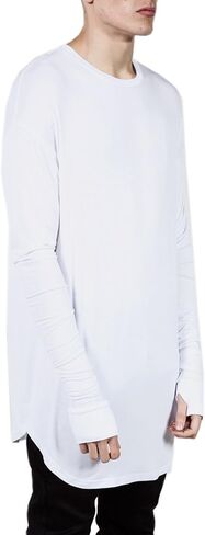 Mens Hip Hop Basic Longline Thumb Hole Cuffs Long Sleeve T-Shirt Basic Tee in Saudi Arabia