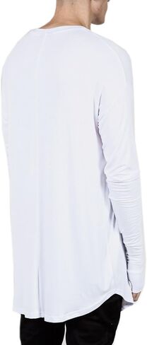Mens Hip Hop Basic Longline Thumb Hole Cuffs Long Sleeve T-Shirt Basic Tee in Saudi Arabia