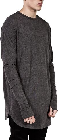 Mens Hip Hop Basic Longline Thumb Hole Cuffs Long Sleeve T-Shirt Basic Tee in Saudi Arabia