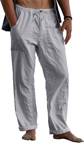 FANARCHER Men’s Cotton Linen Pants Drawstring Loose Beach Pants with Pockets in Saudi Arabia