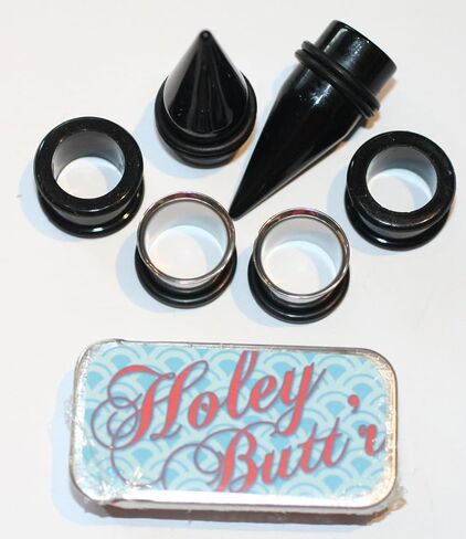 Zaya Body Jewelry 3 Pairs of Black Tapers Steel Tunnels Silicone Plugs and Holey Butt'r Ear Stretching Kit gauges 6g 4g 2g 0g 00g 7/16 1/2 9/16 5/8 3/4 7/8 1 inch in Saudi Arabia