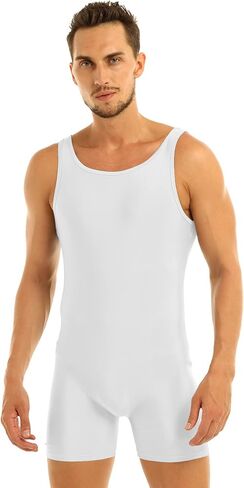 FEESHOW Mens Spandex Bodysuit Short Tank Workout Dance Biketard Unitard in Kuwait