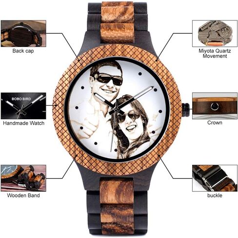 BOBO Bird Mens Personalized Engraved Wooden Watches Quartz Casual Wristwatches for Men Family Friends Customized Gift in Kuwait