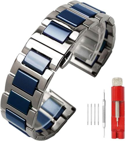 Luxury Black White Blue Green Brown Pink Ceramic Watch Band Stainless Steel Watch Bracelets Deployment Clasp Metal Watch Strap for Men Women 14mm 16mm 18mm 20mm 22mm in Saudi Arabia