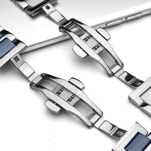 Luxury Black White Blue Green Brown Pink Ceramic Watch Band Stainless Steel Watch Bracelets Deployment Clasp Metal Watch Strap for Men Women 14mm 16mm 18mm 20mm 22mm in Saudi Arabia