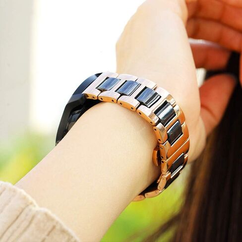 Luxury Black White Blue Green Brown Pink Ceramic Watch Band Stainless Steel Watch Bracelets Deployment Clasp Metal Watch Strap for Men Women 14mm 16mm 18mm 20mm 22mm in Saudi Arabia