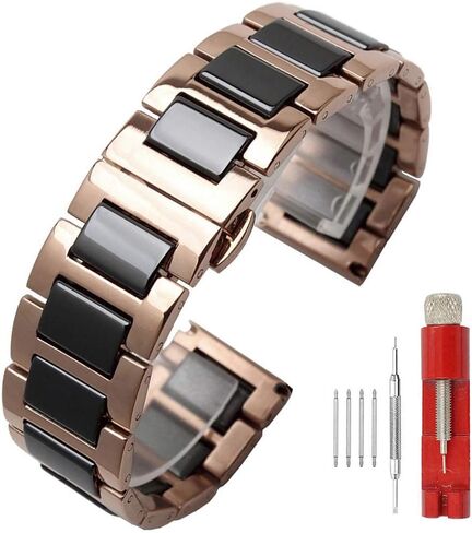 Luxury Black White Blue Green Brown Pink Ceramic Watch Band Stainless Steel Watch Bracelets Deployment Clasp Metal Watch Strap for Men Women 14mm 16mm 18mm 20mm 22mm in Saudi Arabia