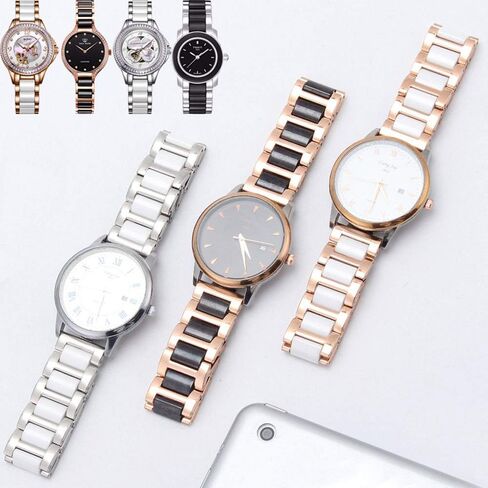 Luxury Black White Blue Green Brown Pink Ceramic Watch Band Stainless Steel Watch Bracelets Deployment Clasp Metal Watch Strap for Men Women 14mm 16mm 18mm 20mm 22mm in Saudi Arabia