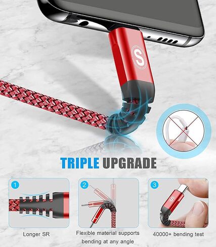 USB Type C Cable 3.1A Fast Charging [2Pack,6.6ft+6.6ft],Sweguard USB-A to USB-C Charger Nylon Braided Cord for Samsung Galaxy S21 S20 S10 S9 S8 Plus,Note 20 10 9 8 7,A71 A51 A32,LG,Moto,PS5-Grey in Saudi Arabia