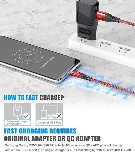 USB Type C Cable 3.1A Fast Charging [2Pack,6.6ft+6.6ft],Sweguard USB-A to USB-C Charger Nylon Braided Cord for Samsung Galaxy S21 S20 S10 S9 S8 Plus,Note 20 10 9 8 7,A71 A51 A32,LG,Moto,PS5-Grey in Saudi Arabia