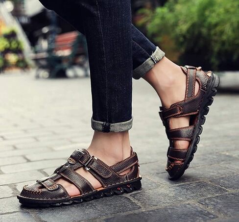 ZHNSHM Mens Summer Casual Closed Toe Leather Sandals Outdoor Fisherman Adjustable Beach Shoes in Kuwait