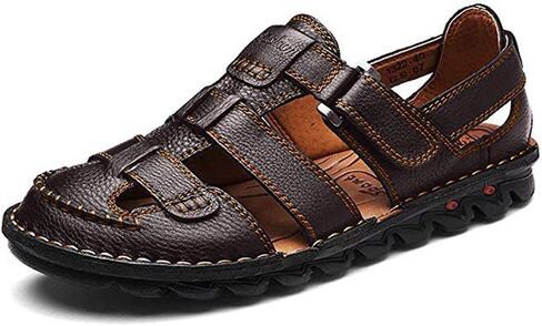ZHNSHM Mens Summer Casual Closed Toe Leather Sandals Outdoor Fisherman Adjustable Beach Shoes in Kuwait