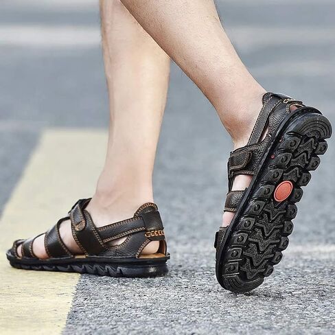 ZHNSHM Mens Summer Casual Closed Toe Leather Sandals Outdoor Fisherman Adjustable Beach Shoes in Kuwait