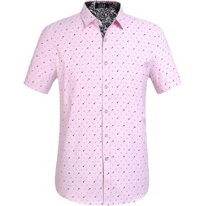 SSLR Men's Casual Button Down Shirts Regular-Fit 100% Cotton Printed Short Sleeve Shirts for Men