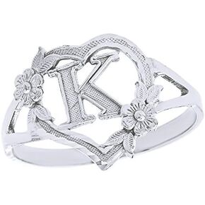 CaliRoseJewelry Silver Initial Alphabet Personalized Heart Ring - Letter K in Kuwait