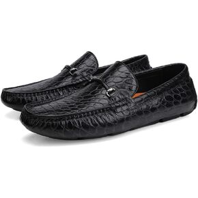 GOLDEN COXES FAMILY Men's Leather Driving Moccasins Alligator Printed Slip-on Penny Loafers Shoes