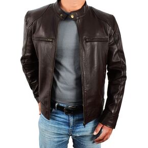 Mens Cafe Racer Brando Vintage Motorcycle Retro Biker Leather Outerwear Jacket Collection Real/Faux