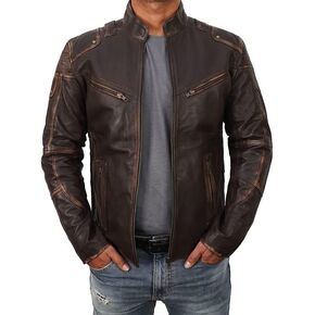 Mens Cafe Racer Brando Vintage Motorcycle Retro Biker Leather Outerwear Jacket Collection Real/Faux