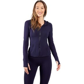 Yogalicious Lightweight Full-Zip Hooded Workout Jacket With Thumbholes
