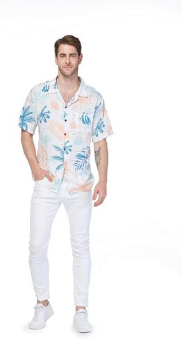 Matchable Couple Hawaiian Luau Shirt or Wide Legged Pants in Sandy Beach White in Kuwait
