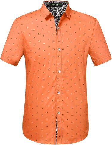 SSLR Men's Casual Button Down Shirts Regular-Fit 100% Cotton Printed Short Sleeve Shirts for Men in Saudi Arabia