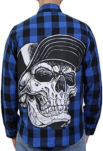 Hot Leathers FLM2107 Men's 'Snap Back Skull' Flannel Long Sleeve Shirt in Saudi Arabia