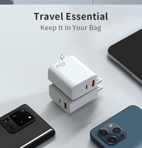 USB C Fast Charger, 65W 2 Port GaN PD&QC USB-C Power Adapter, USB C Wall Charger for MacBook Pro, Air, iPad Pro, Air, Mini, iPhone 14 Pro Max, 13, 12 Galaxy S22 S21 Ultra, Note 10 Plus, Pixel 6, 6 Pro in Kuwait