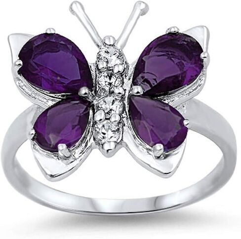 CloseoutWarehouse Mystic Simulated Topaz Cubic Zirconia Butterfly Hera Ring Sterling Silver (Color Options, Sizes 4-15) in Kuwait