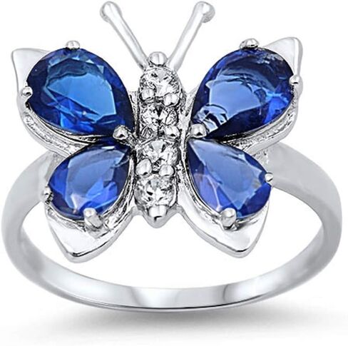 CloseoutWarehouse Mystic Simulated Topaz Cubic Zirconia Butterfly Hera Ring Sterling Silver (Color Options, Sizes 4-15) in Kuwait