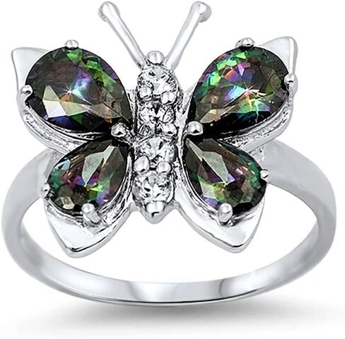 CloseoutWarehouse Mystic Simulated Topaz Cubic Zirconia Butterfly Hera Ring Sterling Silver (Color Options, Sizes 4-15) in Kuwait