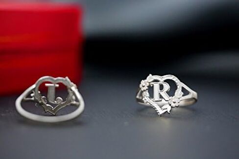 CaliRoseJewelry Silver Initial Alphabet Personalized Heart Ring - Letter K in Kuwait