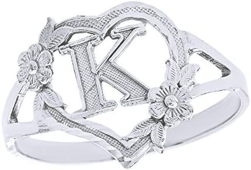 CaliRoseJewelry Silver Initial Alphabet Personalized Heart Ring - Letter K in Kuwait