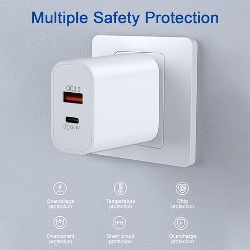 قطعتان من شاحن الحائط USB C، محول توصيل الطاقة ثنائي المنفذ PD من النوع C شحن سريع لهاتف iPhone 11/12/13/14/Pro Max، XS/XR/X، iPad Pro، AirPods Pro، Samsung Galaxy والمزيد in Kuwait