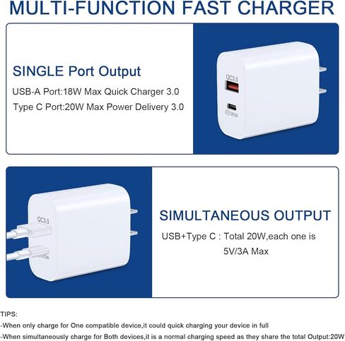 قطعتان من شاحن الحائط USB C، محول توصيل الطاقة ثنائي المنفذ PD من النوع C شحن سريع لهاتف iPhone 11/12/13/14/Pro Max، XS/XR/X، iPad Pro، AirPods Pro، Samsung Galaxy والمزيد in Kuwait